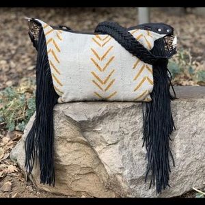 New Moon Water Mud cloth small boho fringe bag.